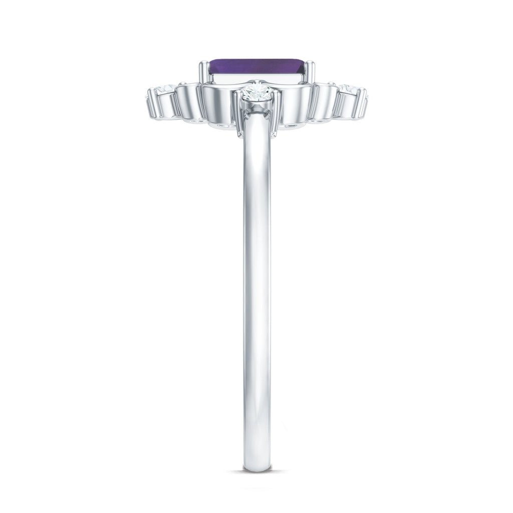 Vintage Inspired 1.4 Carat Amethyst Emerald Cut Engagement Ring with Diamond