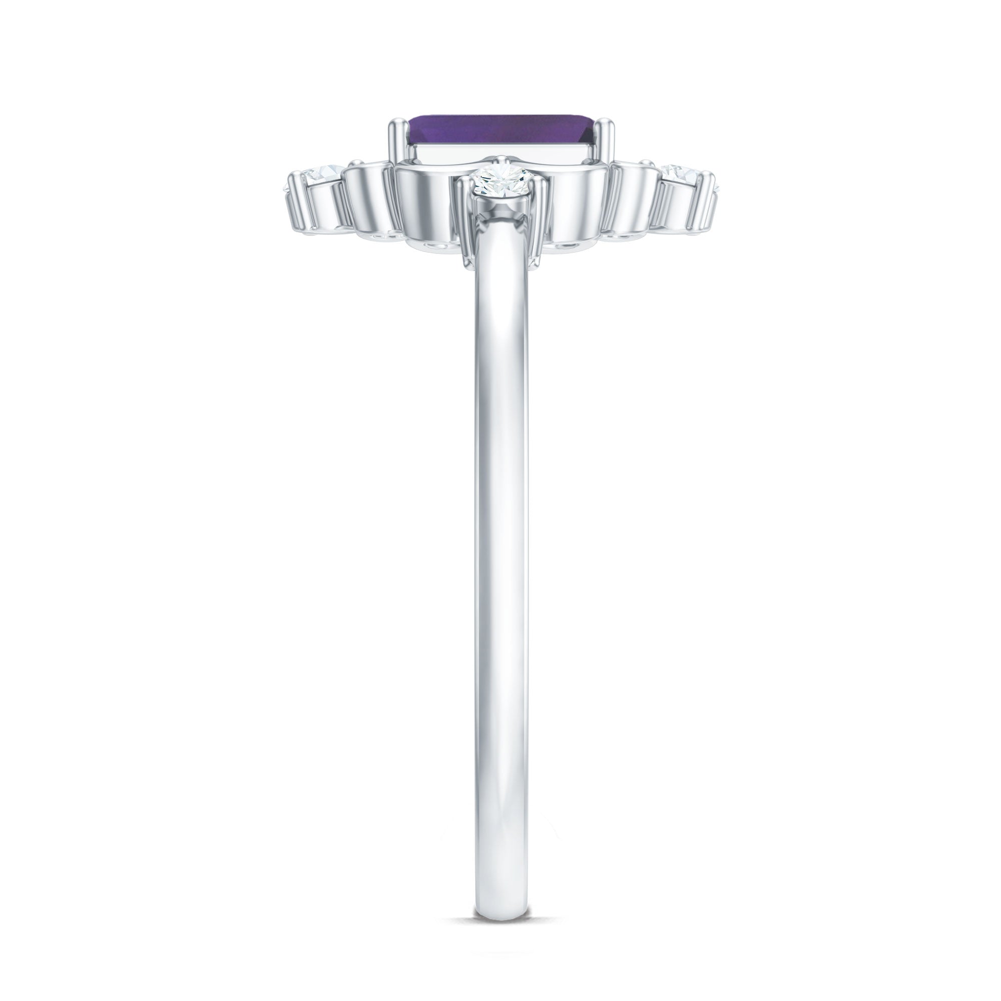 Vintage Inspired 1.4 Carat Amethyst Emerald Cut Engagement Ring with Diamond