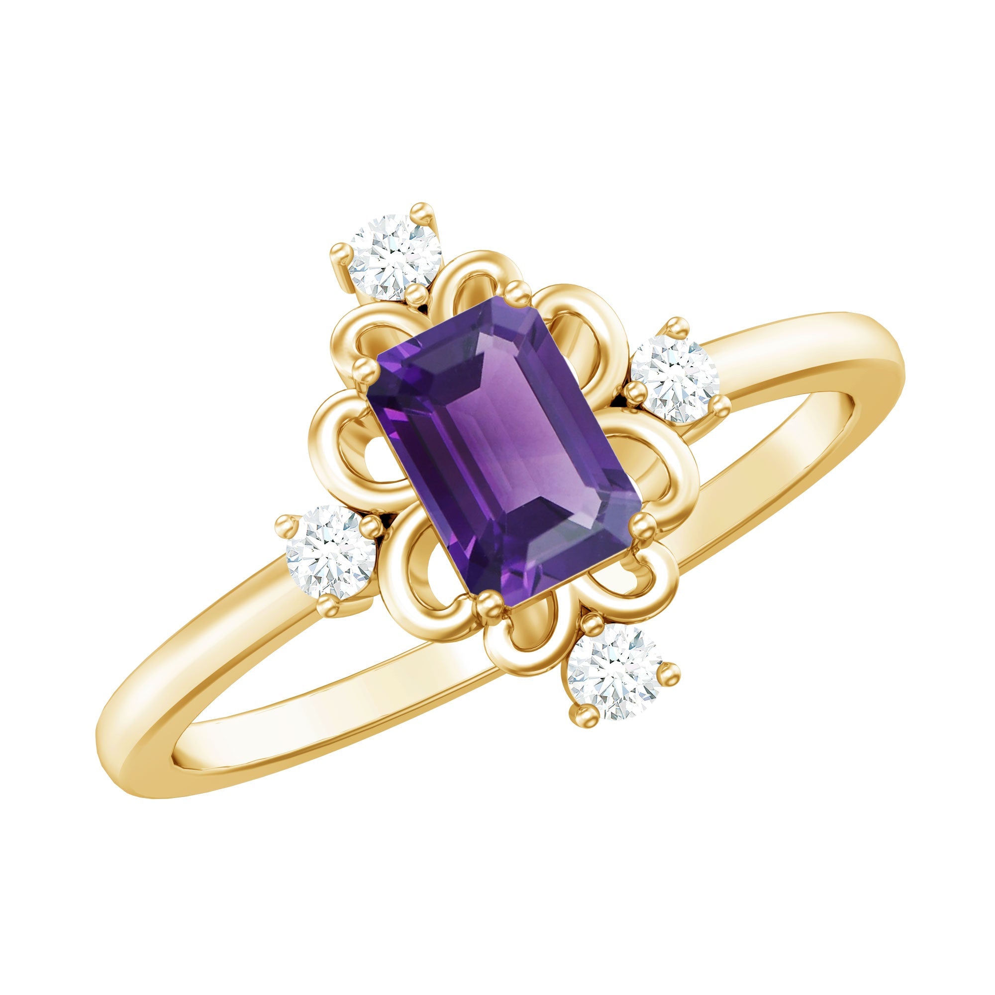 Vintage Inspired 1.4 Carat Amethyst Emerald Cut Engagement Ring with Diamond