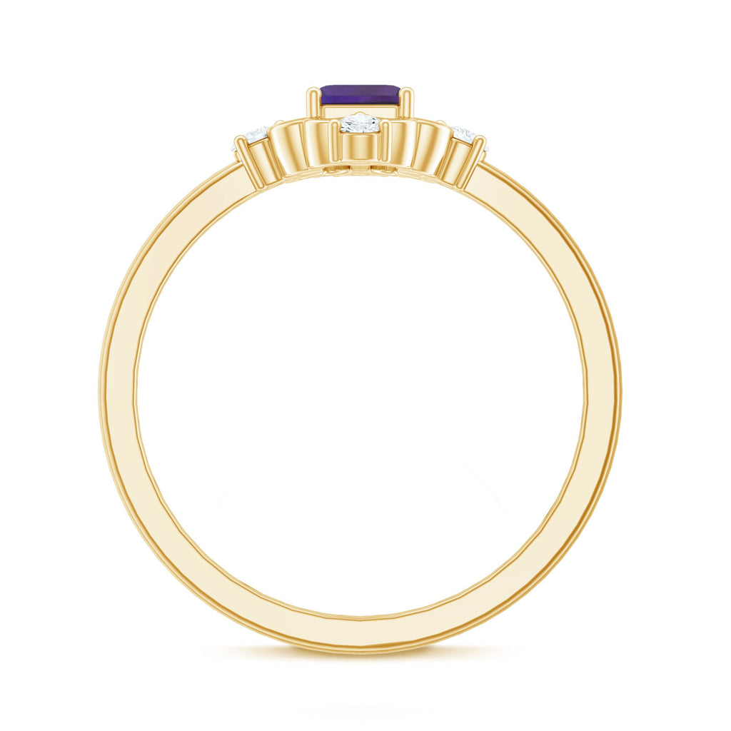 Vintage Inspired 1.4 Carat Amethyst Emerald Cut Engagement Ring with Diamond