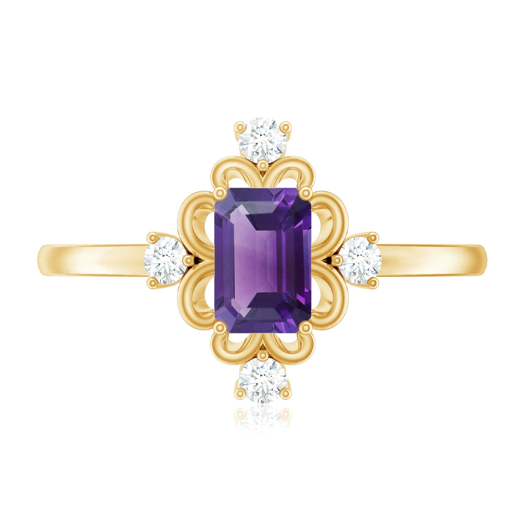 Vintage Inspired 1.4 Carat Amethyst Emerald Cut Engagement Ring with Diamond