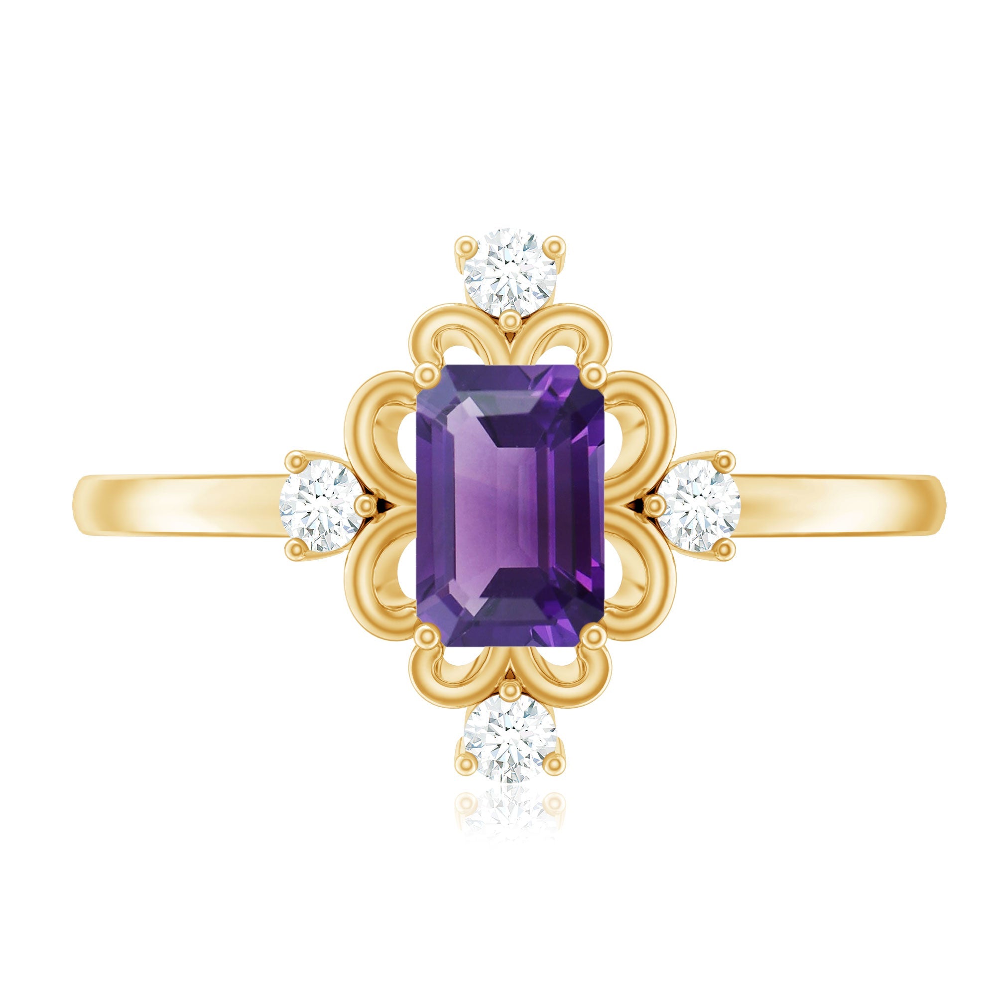Vintage Inspired 1.4 Carat Amethyst Emerald Cut Engagement Ring with Diamond