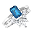 4X6mm Emerald Cut London Blue Topaz Solitaire Ring Set with Diamond
