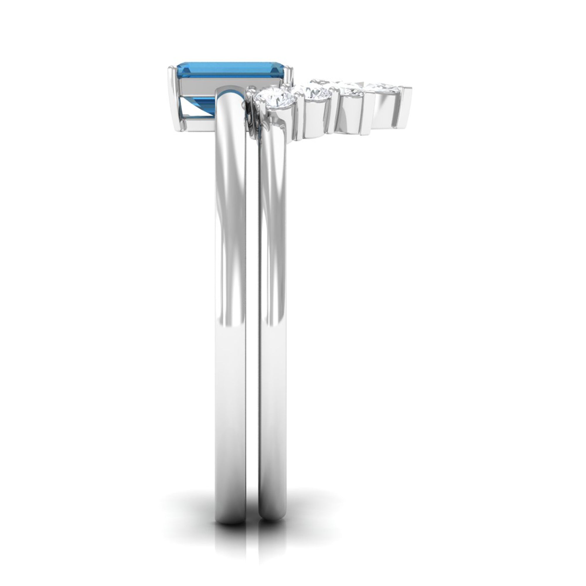 4X6mm Emerald Cut London Blue Topaz Solitaire Ring Set with Diamond
