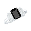 1.6 Carat Lab Grown Black Diamond Emerald Cut Engagement Ring with White Diamond Bow