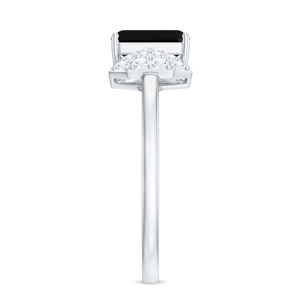1.6 Carat Lab Grown Black Diamond Emerald Cut Engagement Ring with White Diamond Bow