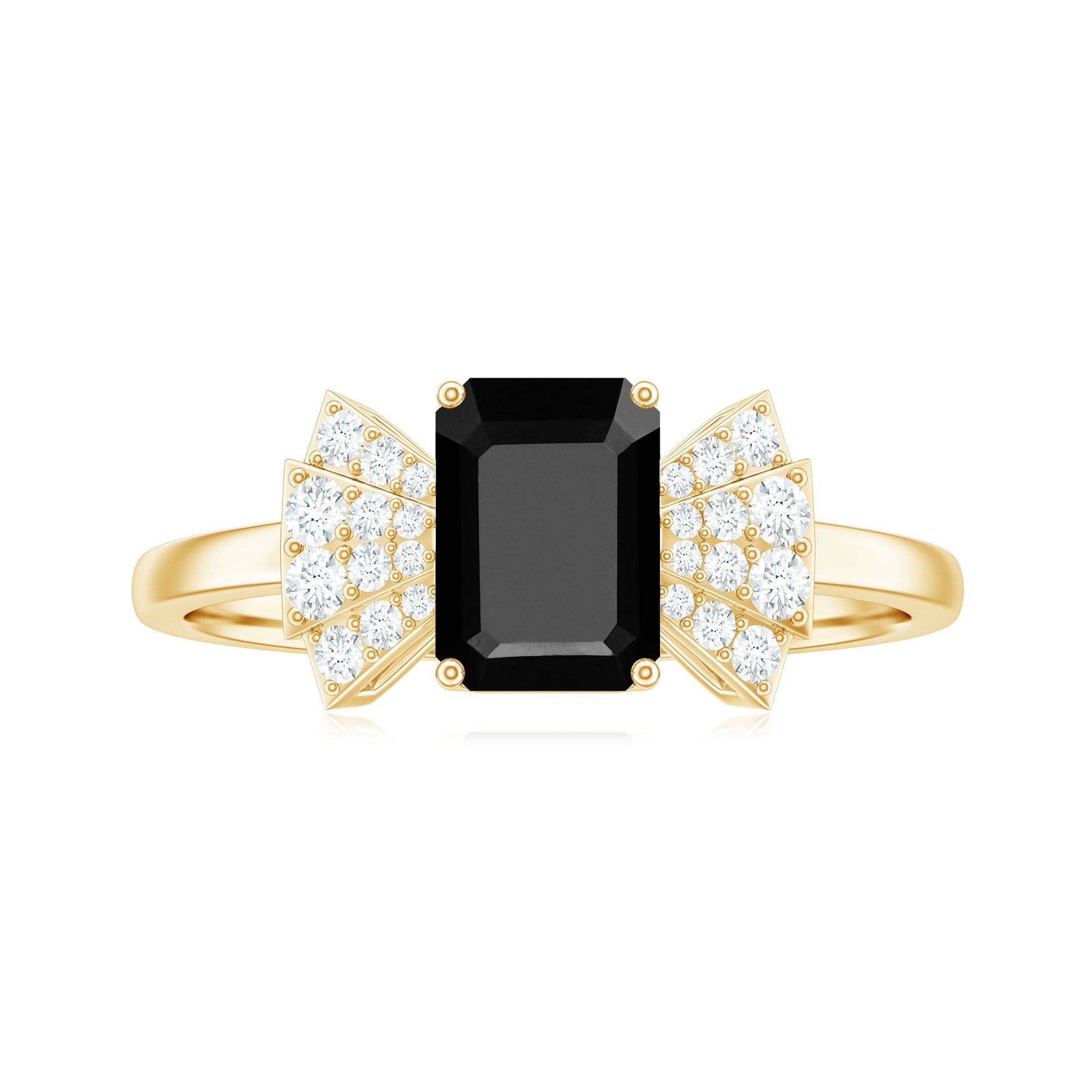 1.6 Carat Lab Grown Black Diamond Emerald Cut Engagement Ring with White Diamond Bow