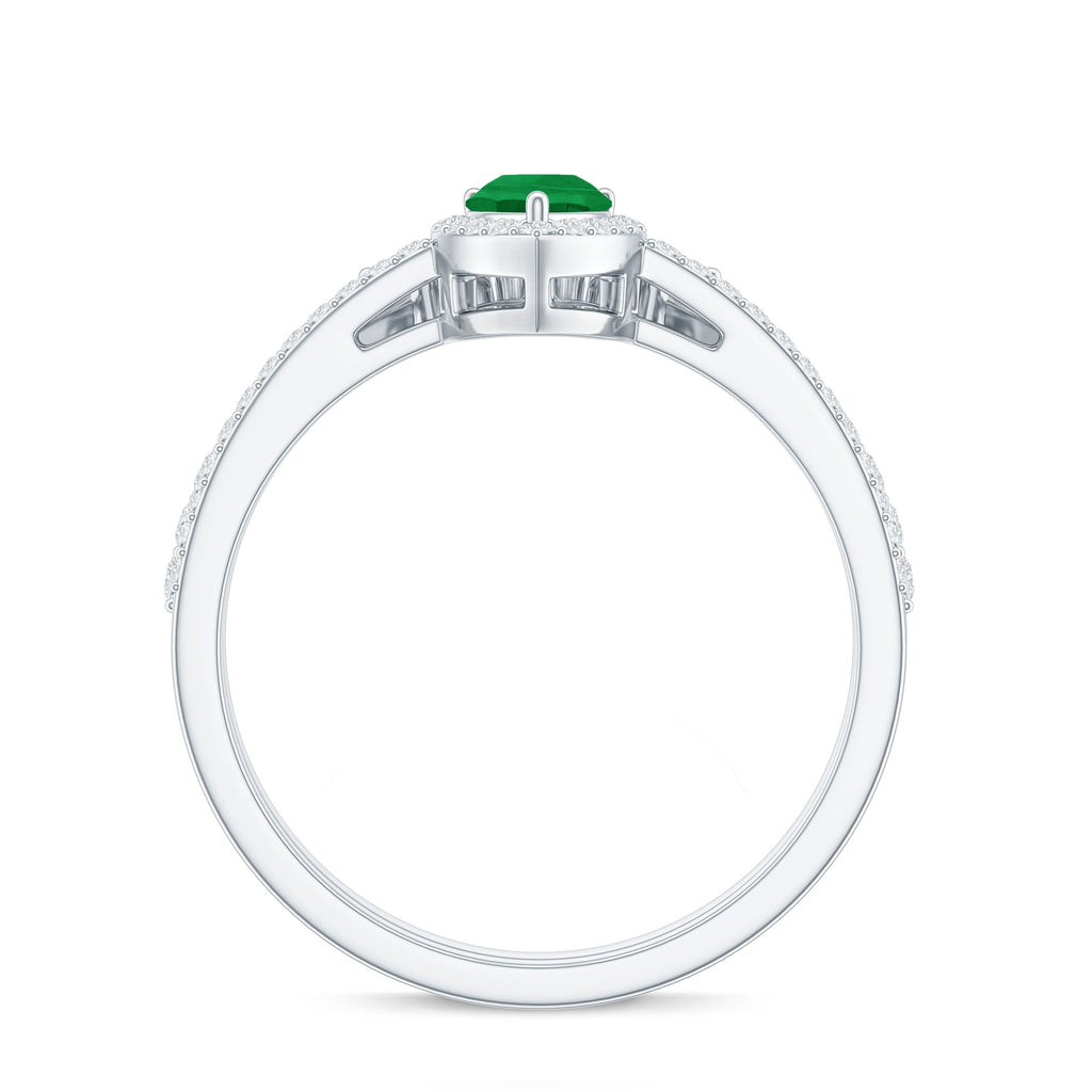 Natural Emerald Diamond Pear Shaped Engagement Wedding Ring Set of 2