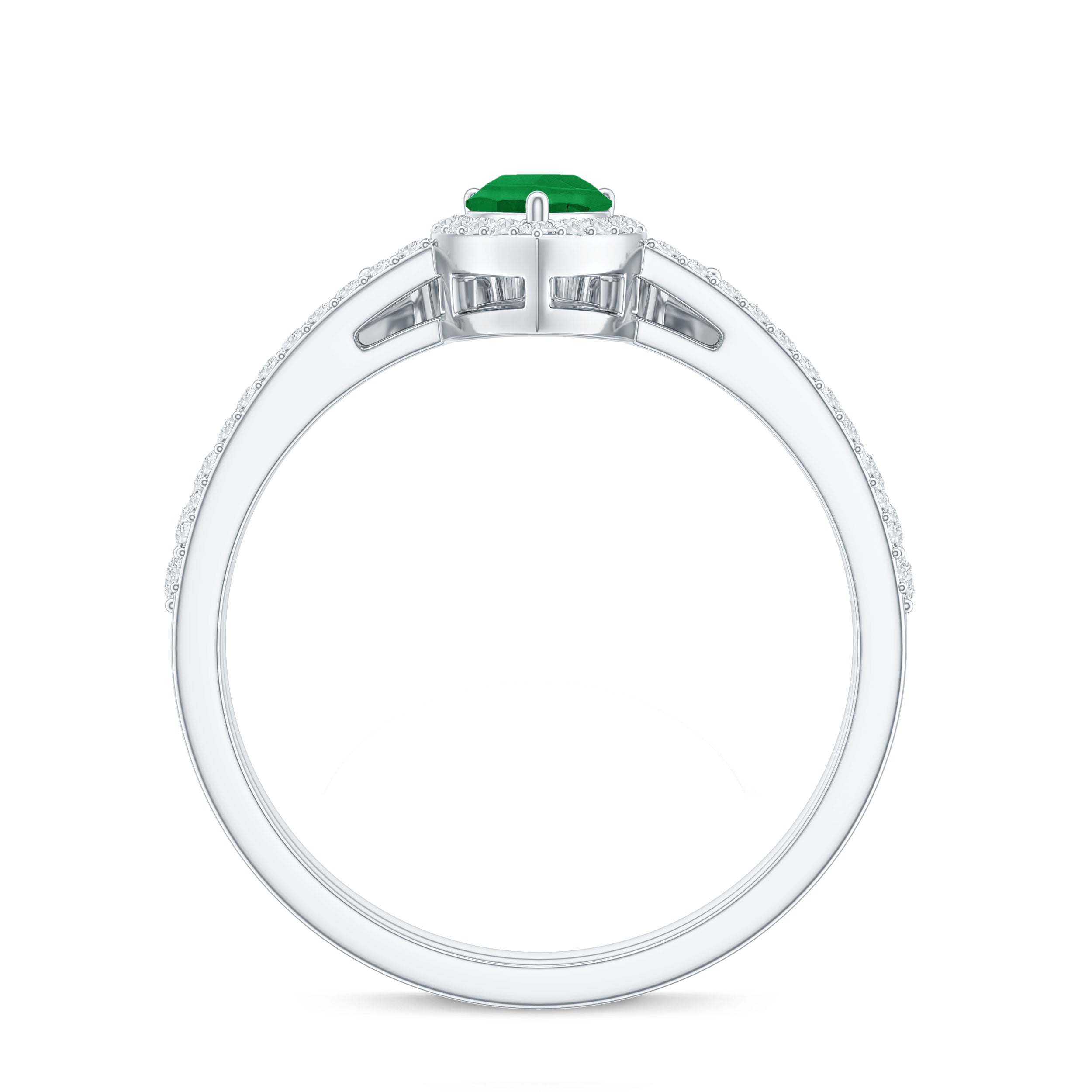 Natural Emerald Diamond Pear Shaped Engagement Wedding Ring Set of 2