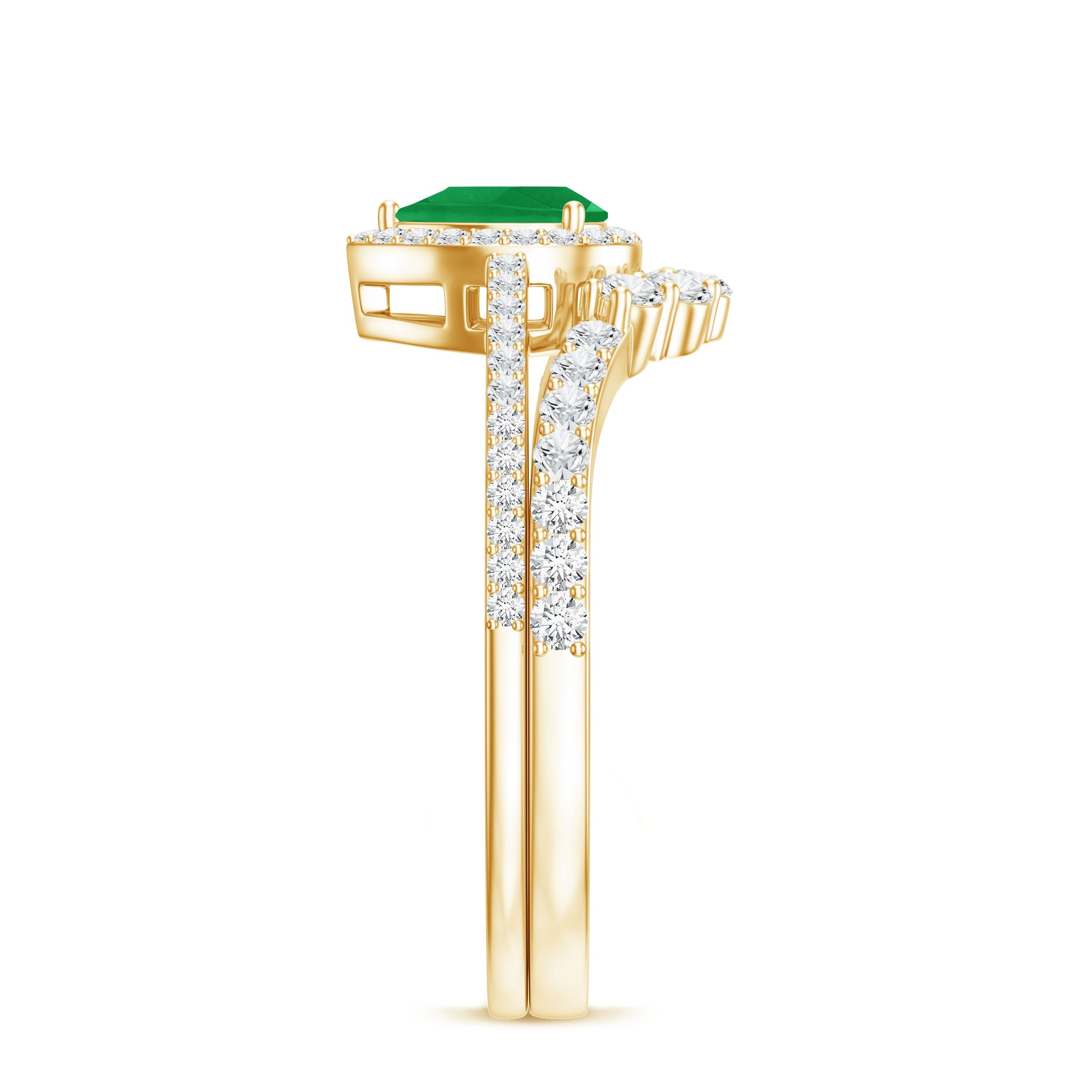 Natural Emerald Diamond Pear Shaped Engagement Wedding Ring Set of 2