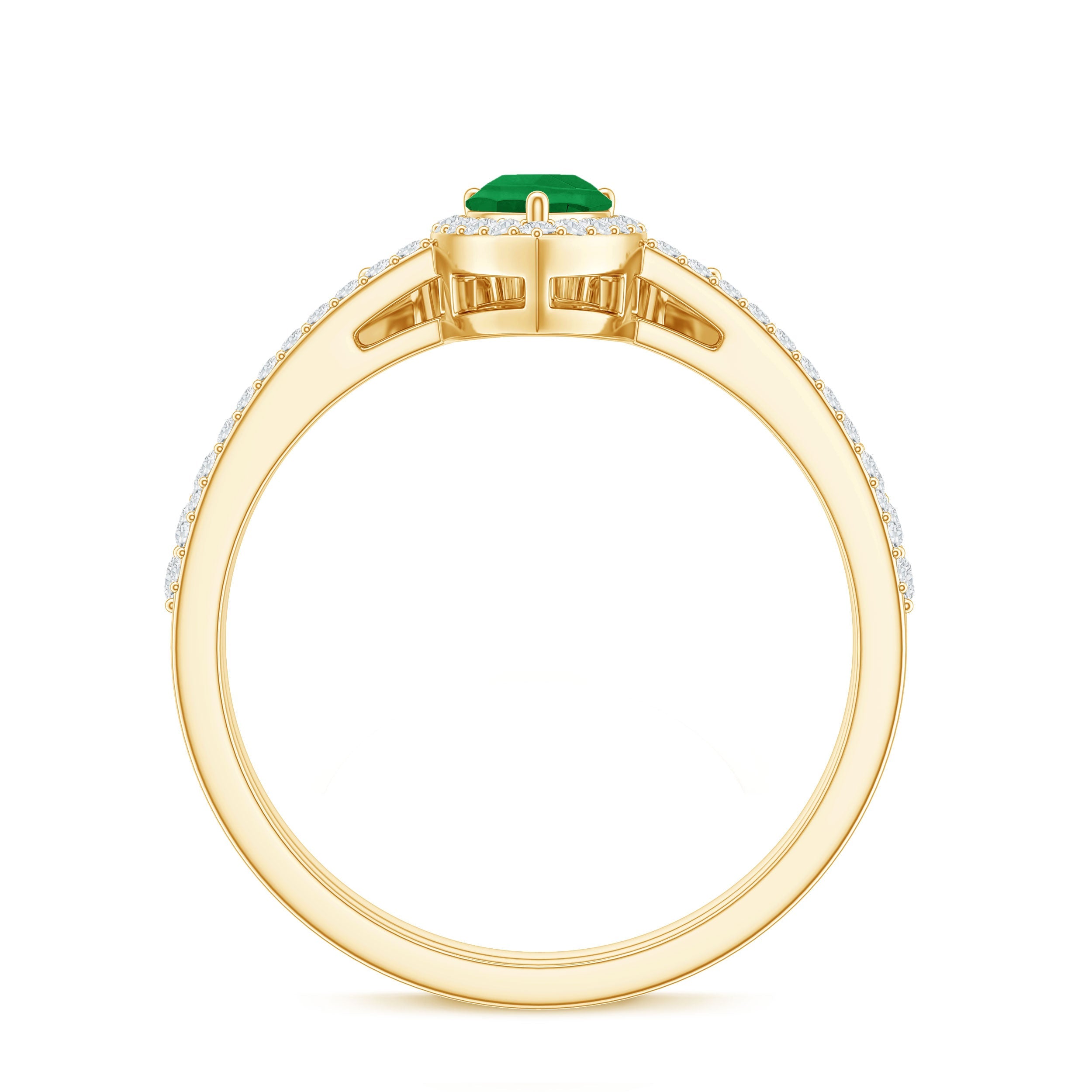 Natural Emerald Diamond Pear Shaped Engagement Wedding Ring Set of 2