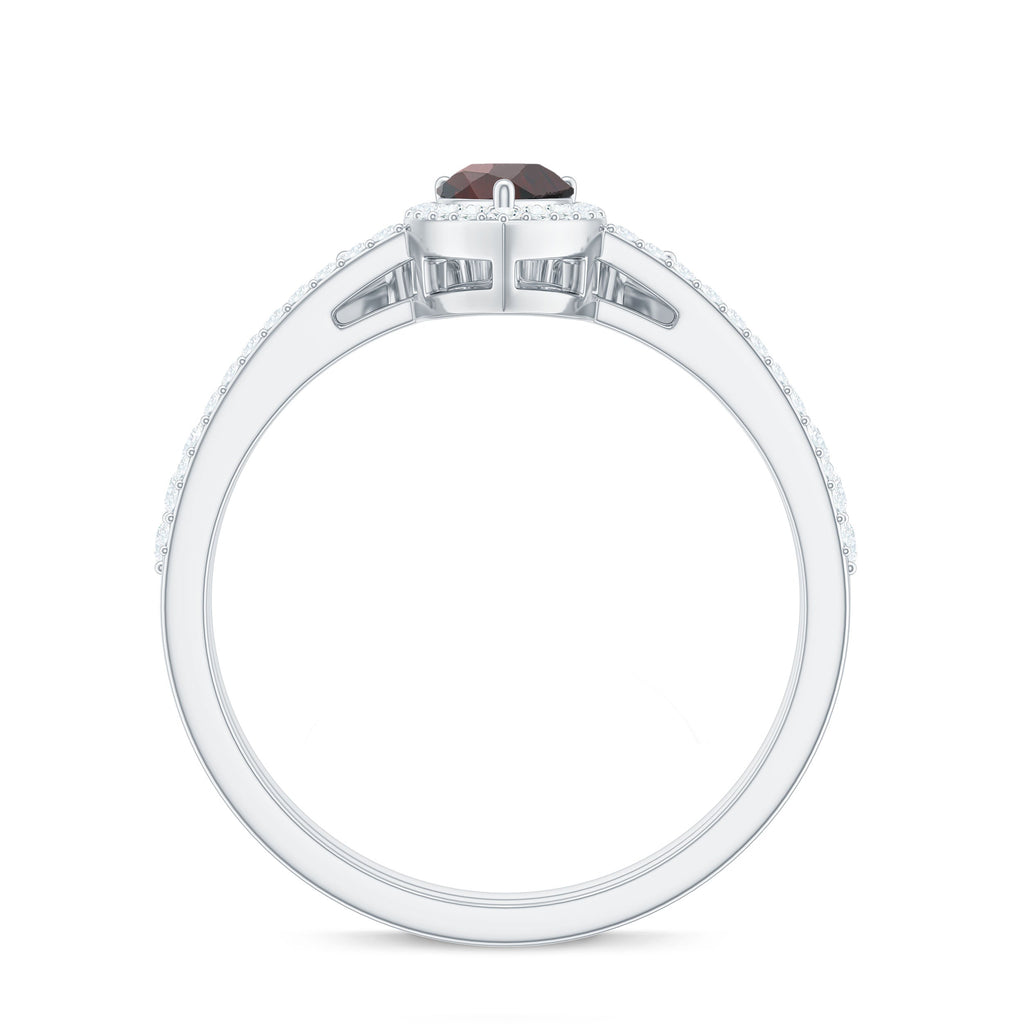 Natural 5X7mm Pear Shape Garnet Diamond Wedding Engagement Ring Set