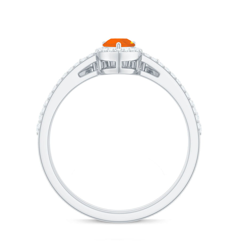 Fire Opal Designer Teardrop Ring Set with Moissanite Halo