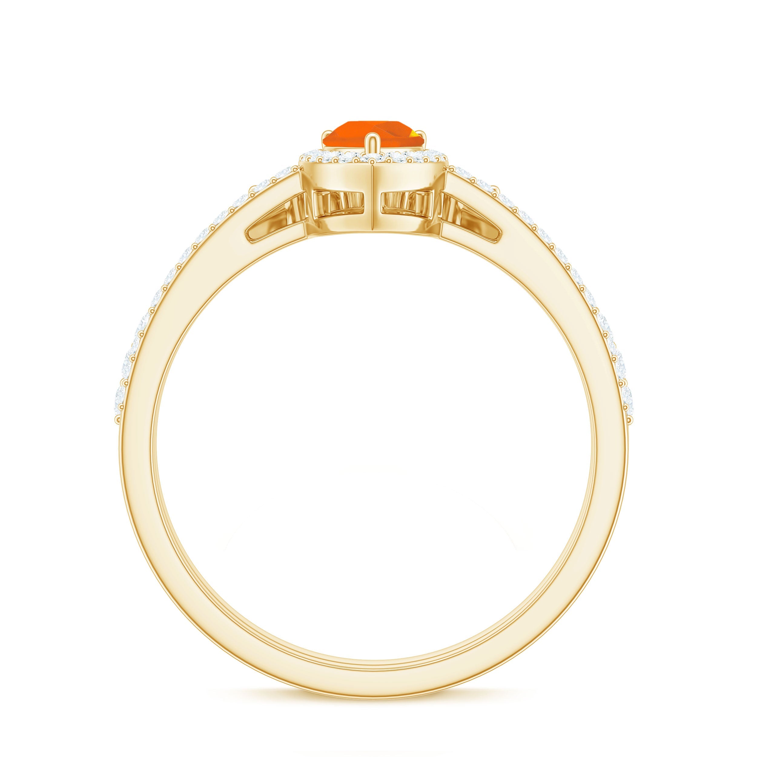Fire Opal Designer Teardrop Ring Set with Moissanite Halo