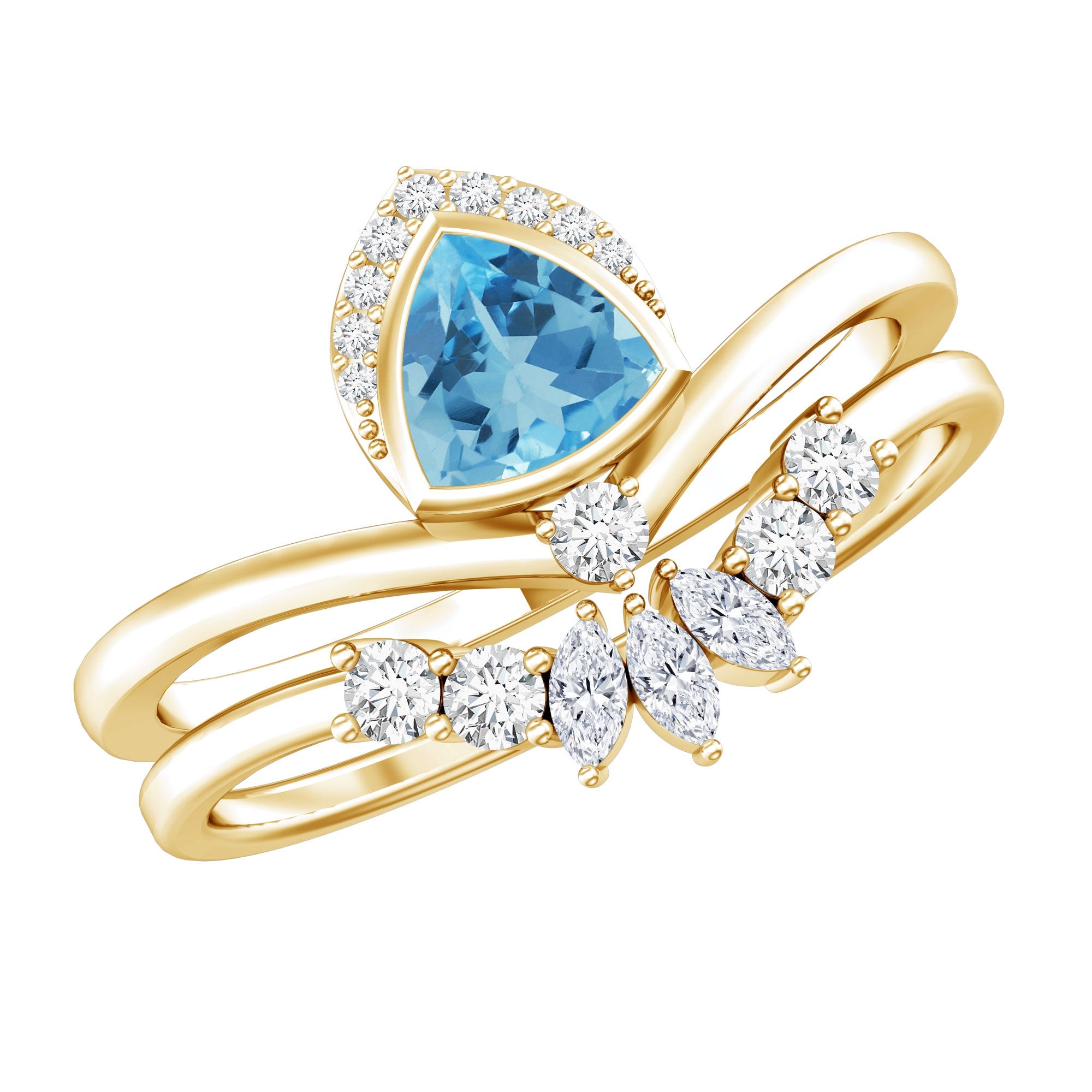 Real Swiss Blue Topaz Designer Engagement Ring With Enhancer