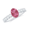 1.5 CT Oval Pink Tourmaline Solitaire Engagement Ring with Diamond