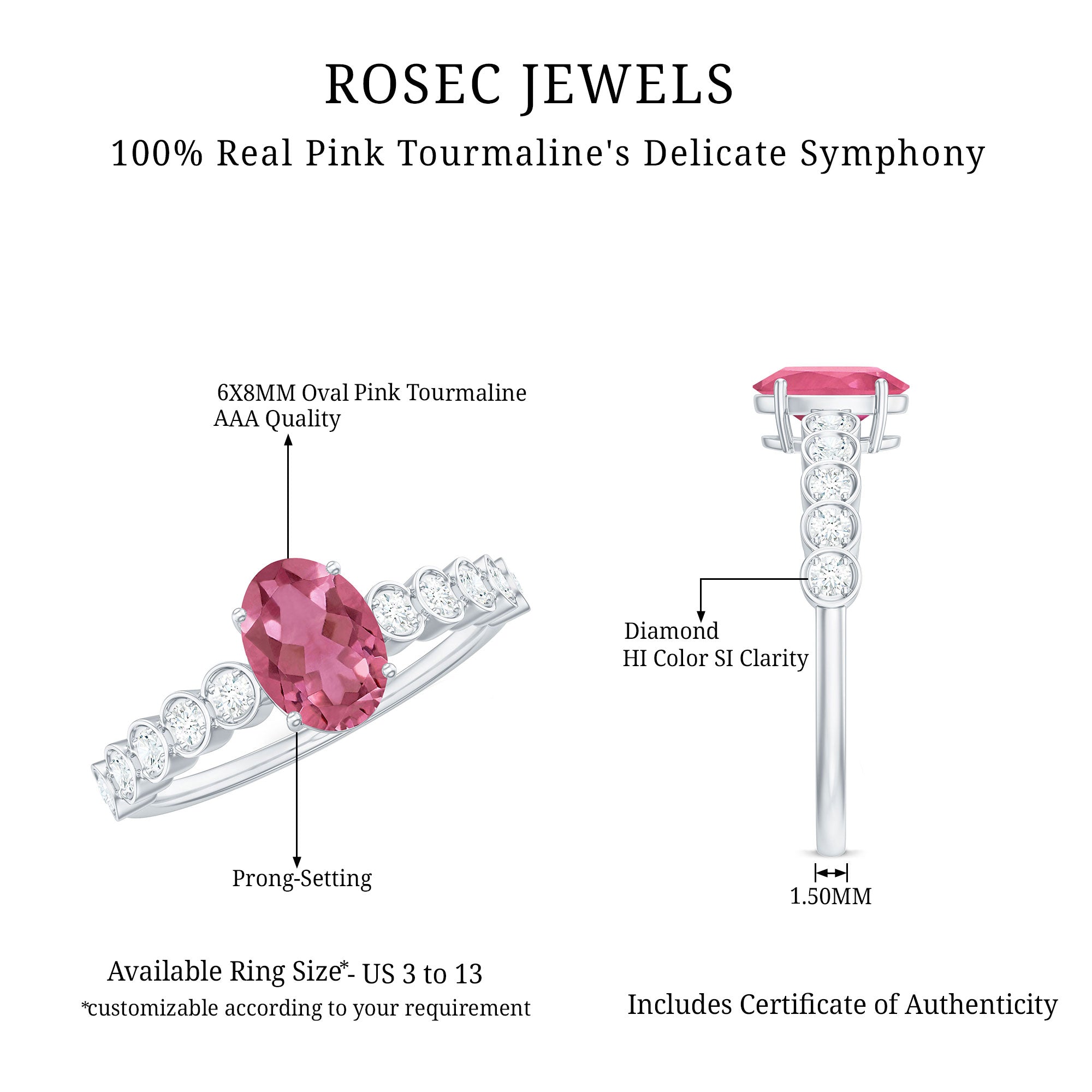 1.5 CT Oval Pink Tourmaline Solitaire Engagement Ring with Diamond