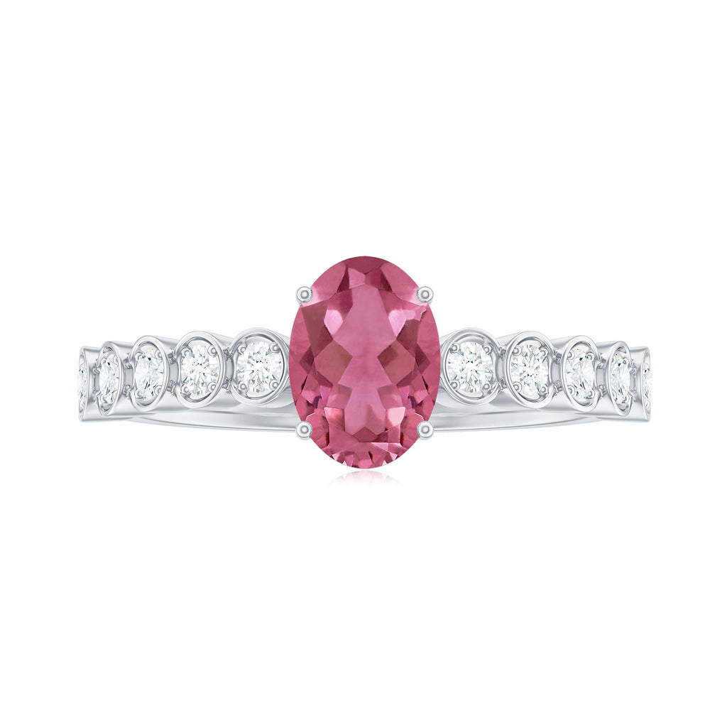 1.5 CT Oval Pink Tourmaline Solitaire Engagement Ring with Diamond