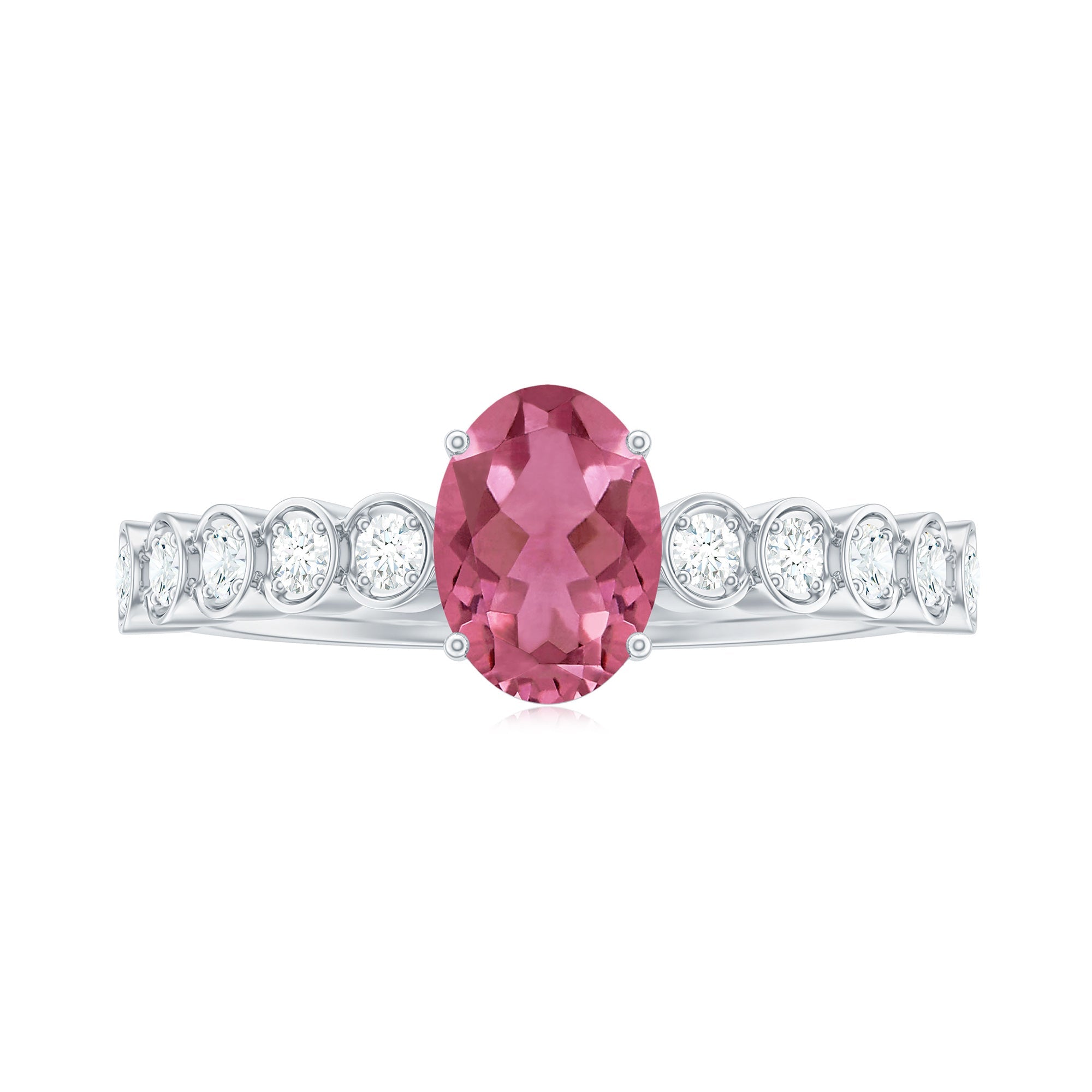 1.5 CT Oval Pink Tourmaline Solitaire Engagement Ring with Diamond