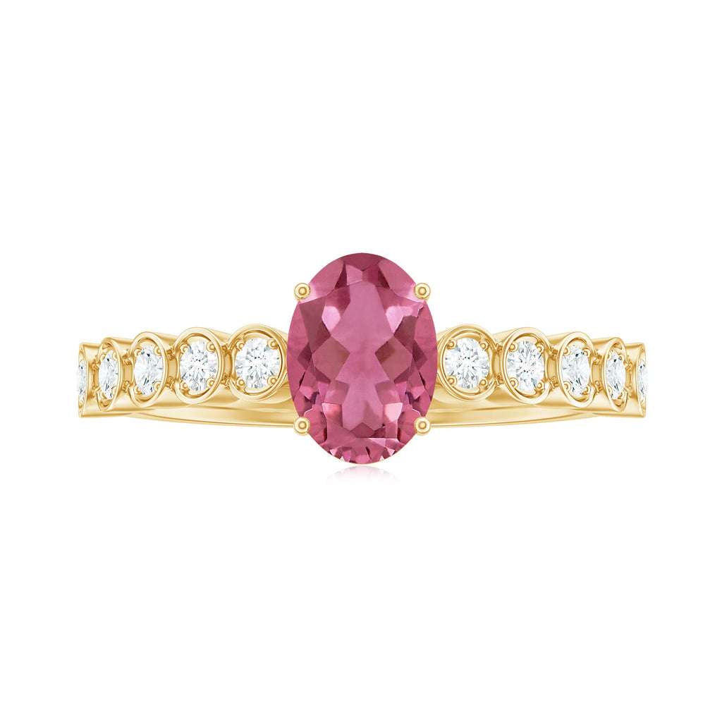 1.5 CT Oval Pink Tourmaline Solitaire Engagement Ring with Diamond