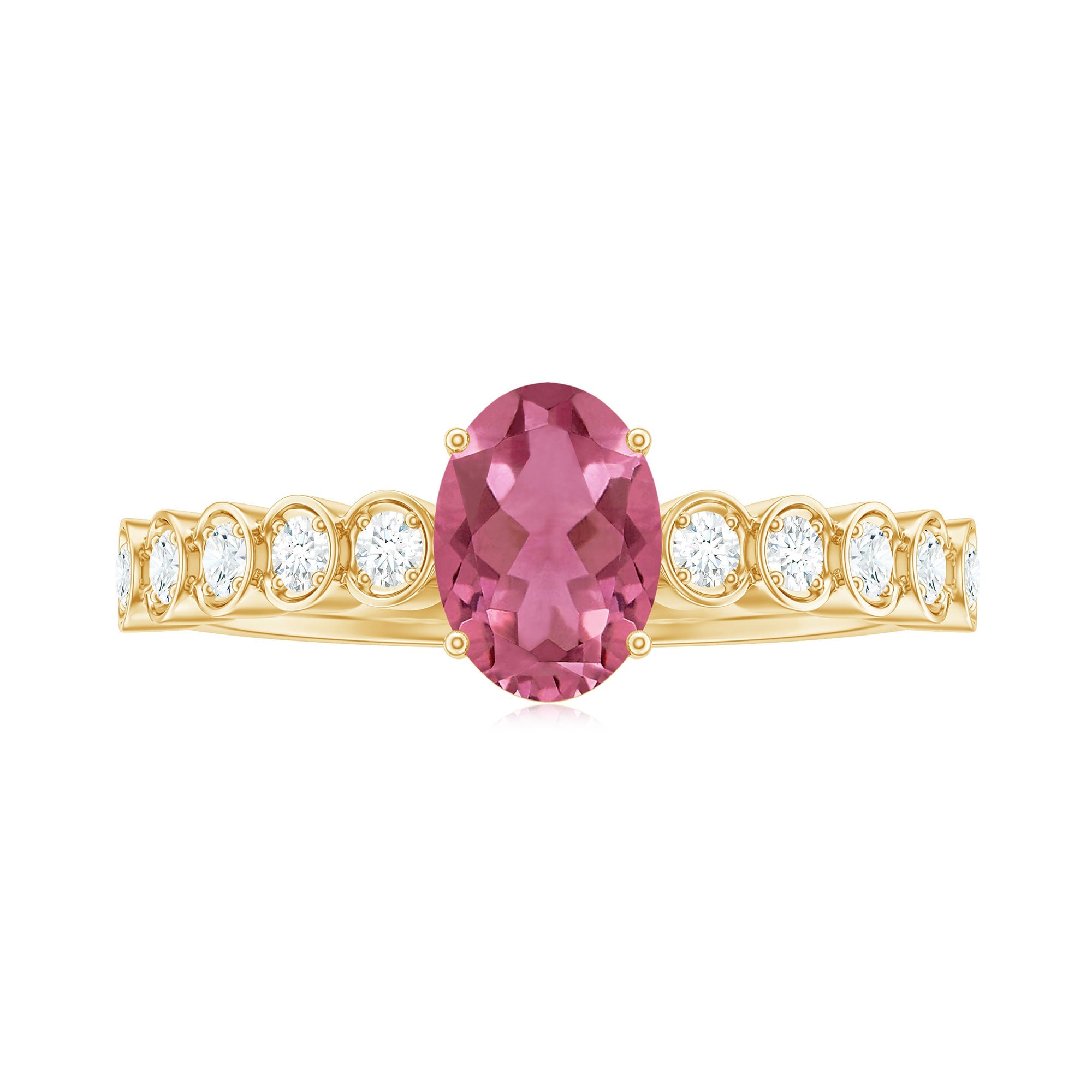 1.5 CT Oval Pink Tourmaline Solitaire Engagement Ring with Diamond