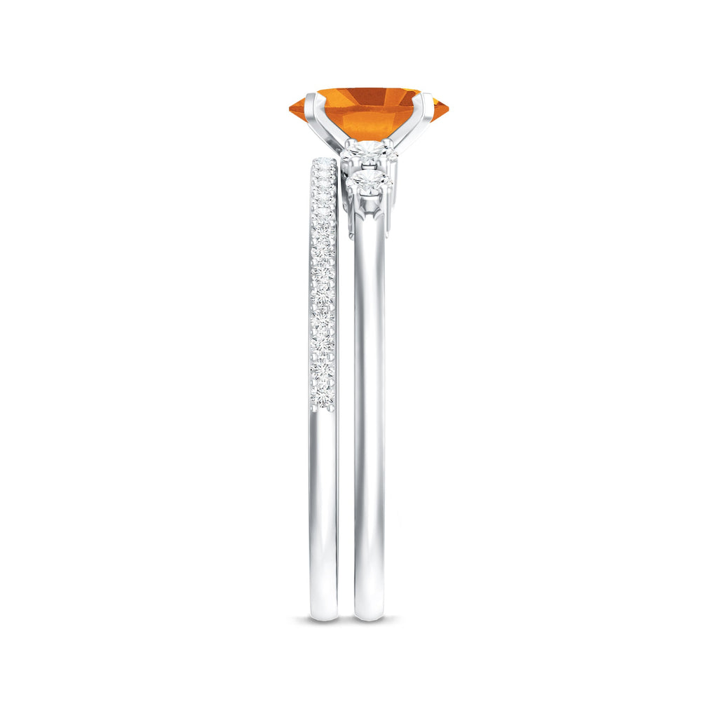 Natural Oval Citrine Diamond Wedding Bridal Ring Set of 2