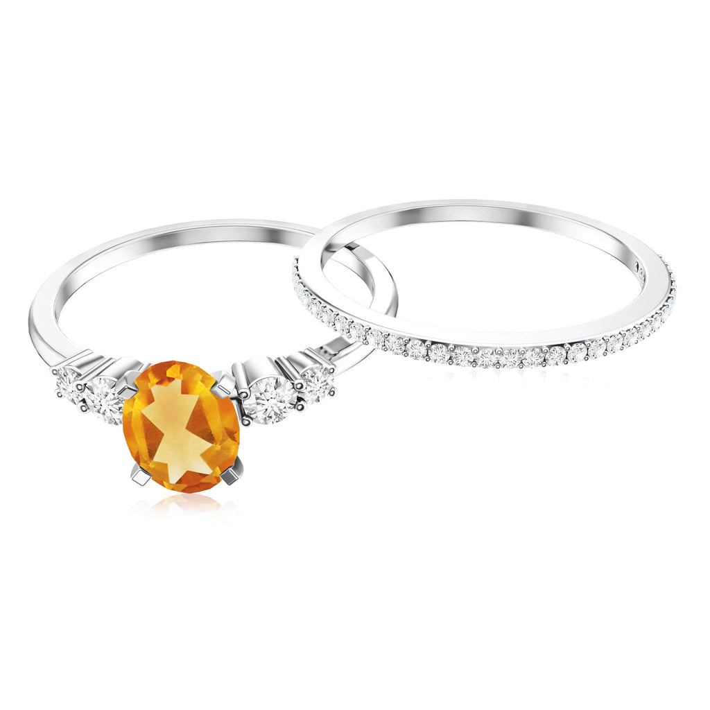 Natural Oval Citrine Diamond Wedding Bridal Ring Set of 2