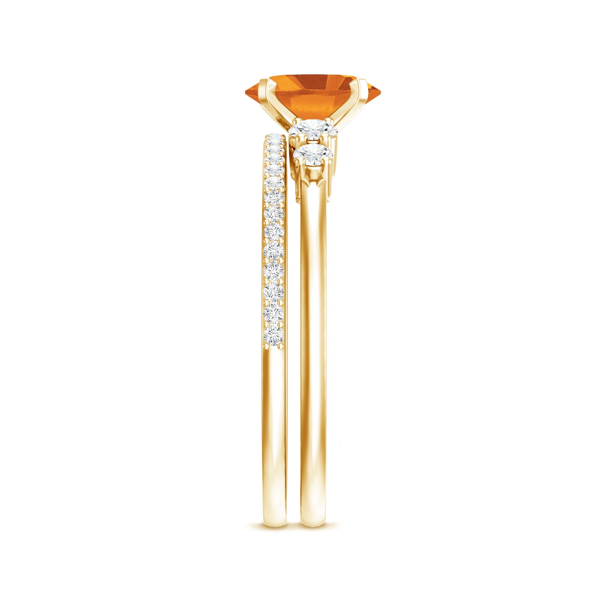 Natural Oval Citrine Diamond Wedding Bridal Ring Set of 2