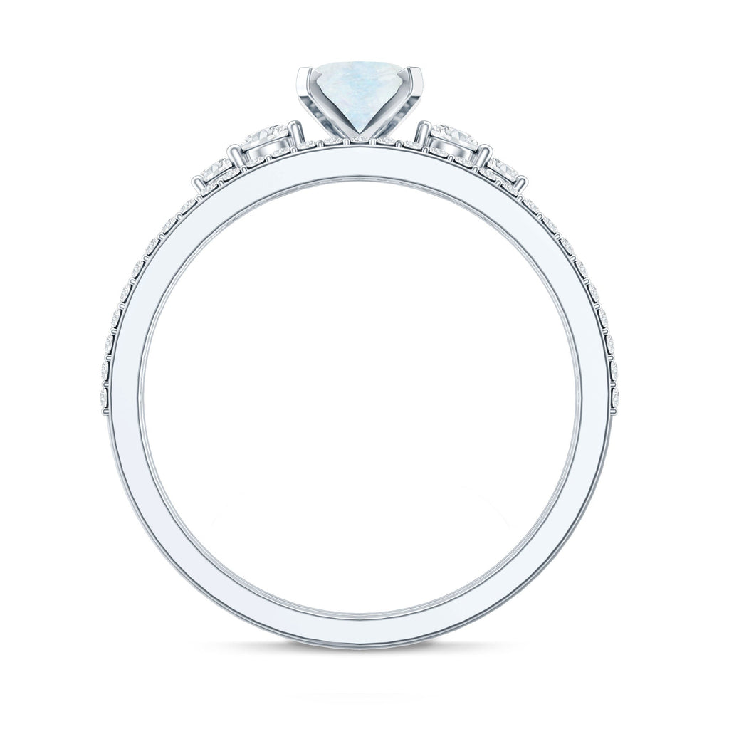 Oval Moonstone Solitaire Ring Set with Diamond