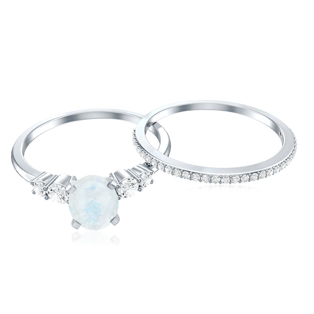 Oval Moonstone Solitaire Ring Set with Diamond