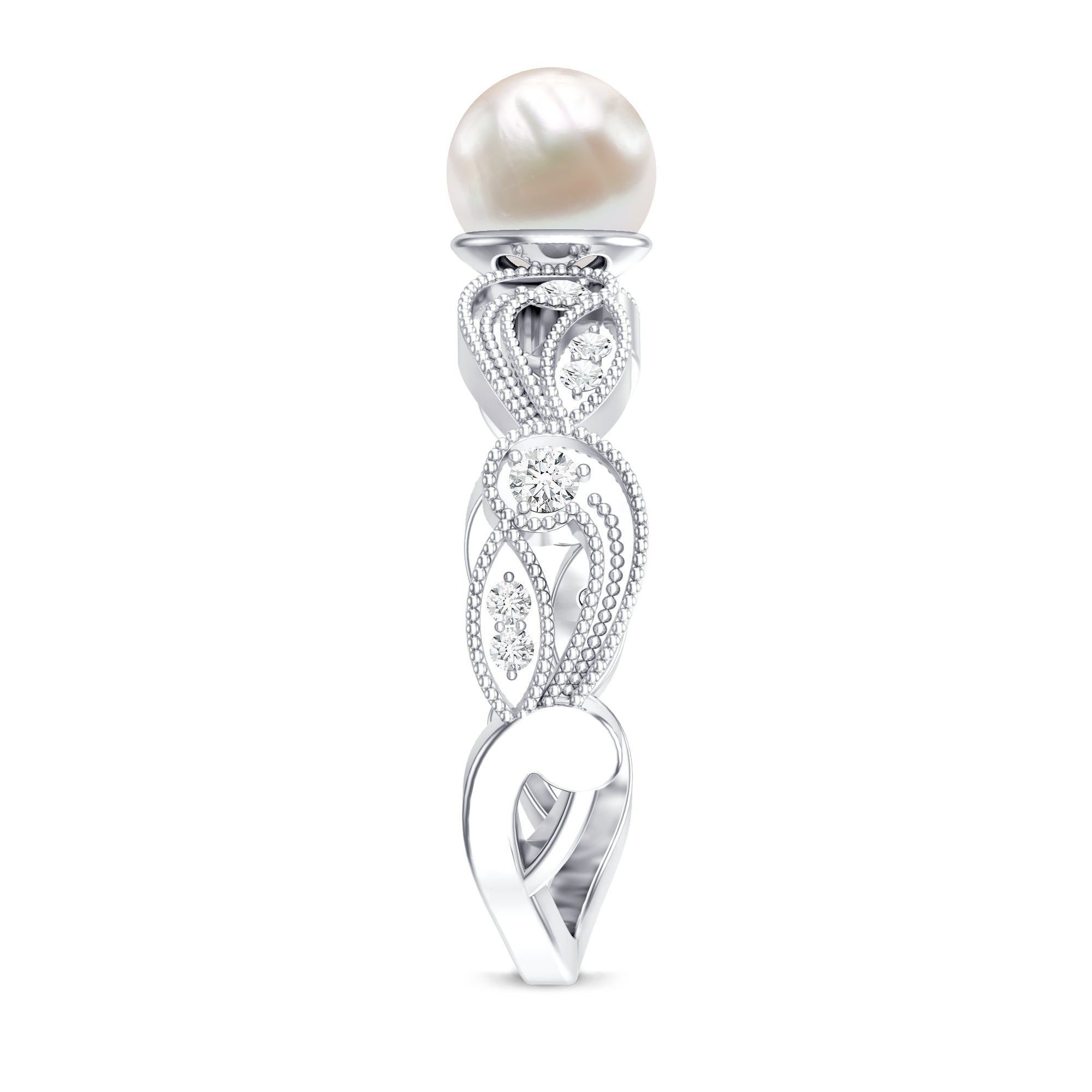 2 Carat Freshwater Pearl Vintage Looking Engagement Ring with Diamond