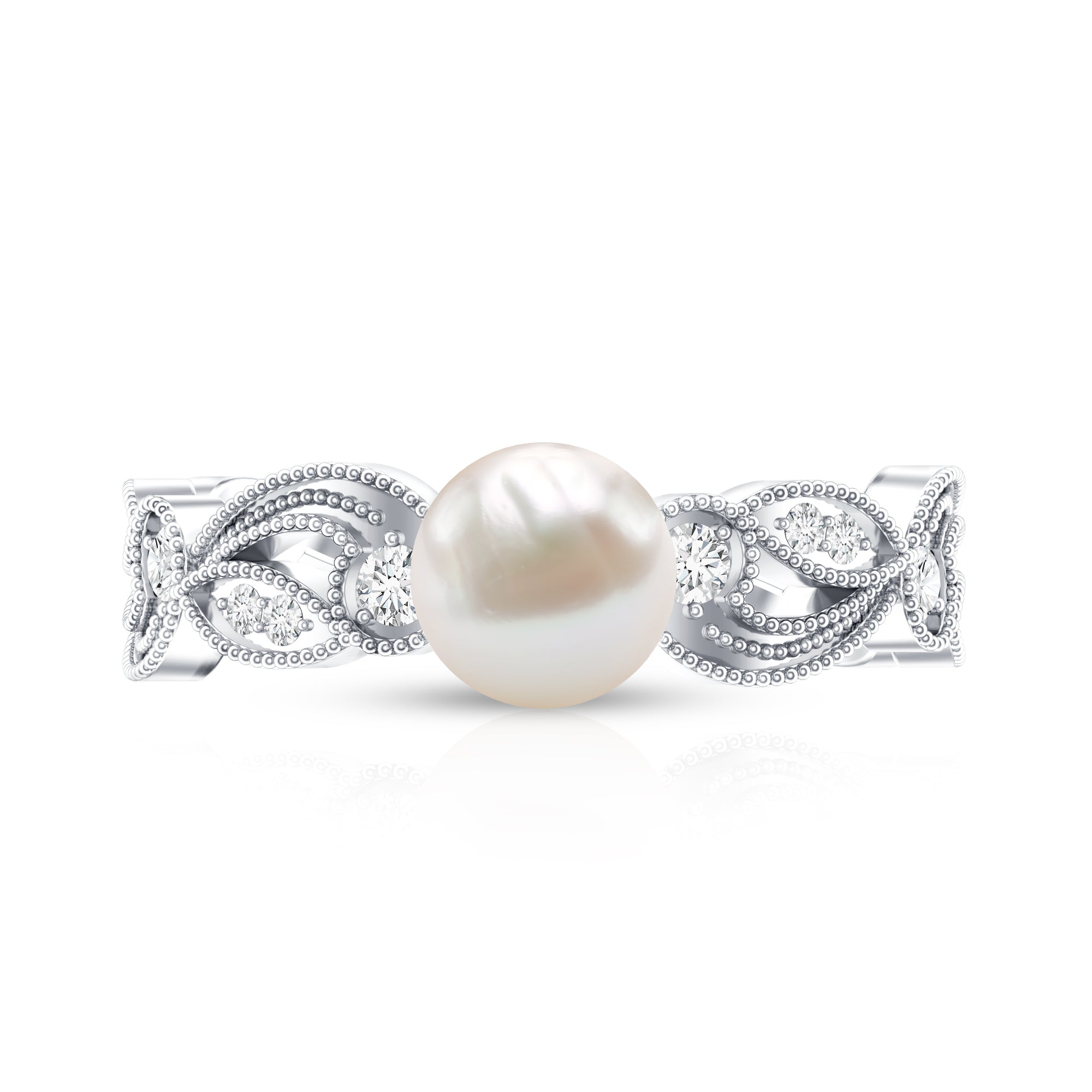 2 Carat Freshwater Pearl Vintage Looking Engagement Ring with Diamond