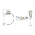 Bead Set Freshwater Pearl Solitaire Ring with Diamond Side Stones