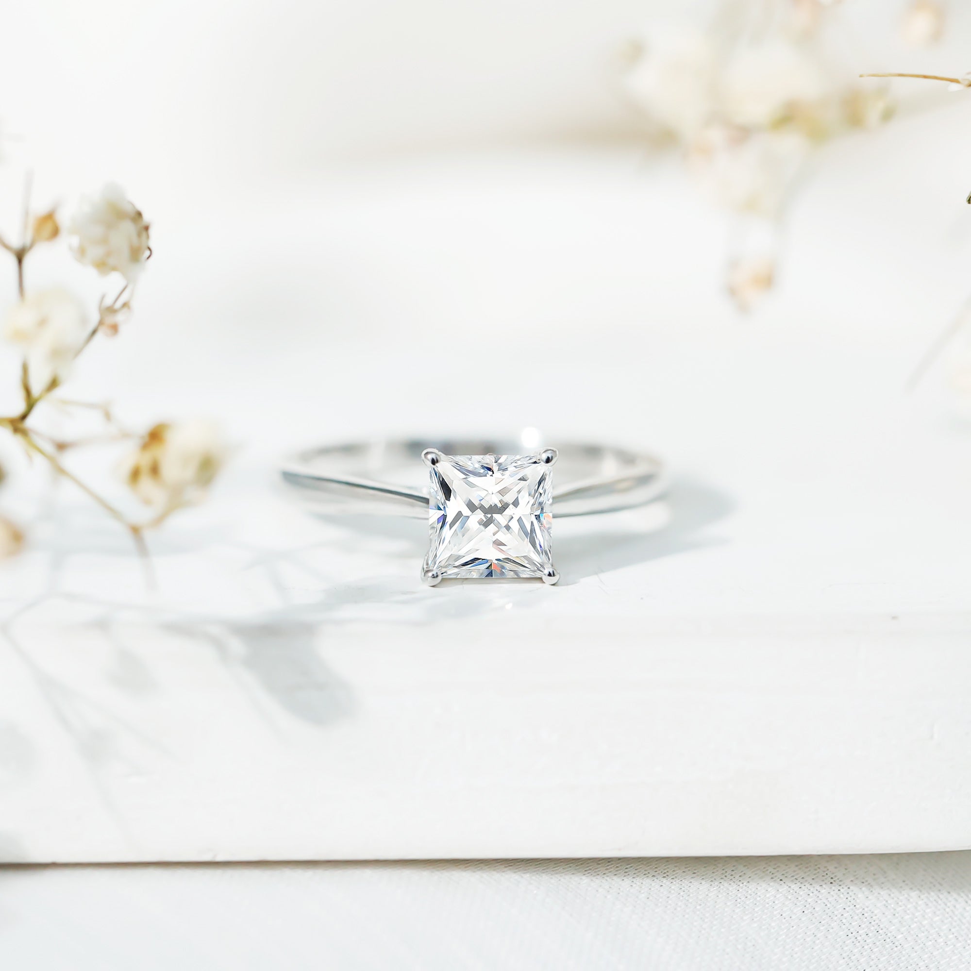 Princess Cut Moissanite Solitaire Engagement Ring