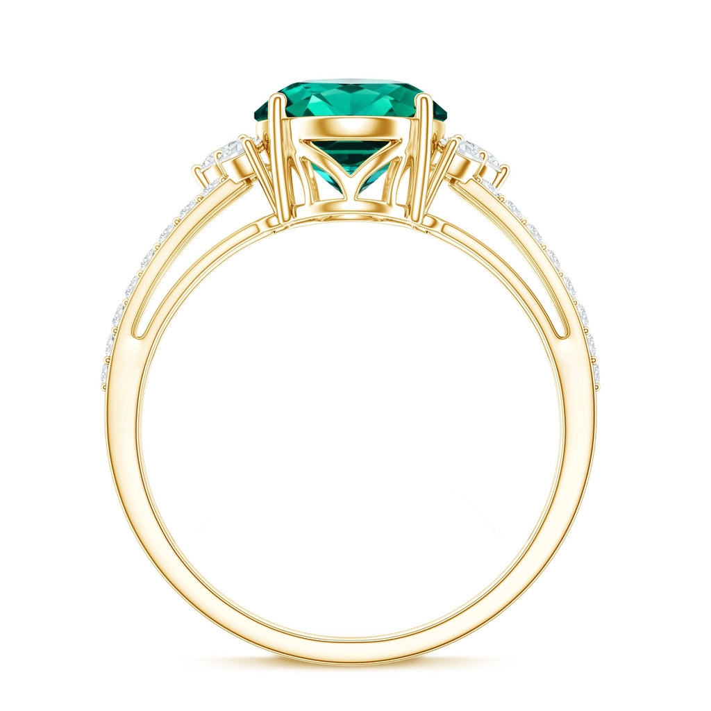 Certified 3 Carat Oval Lab Grown Emerald Split Shank Engagement Ring