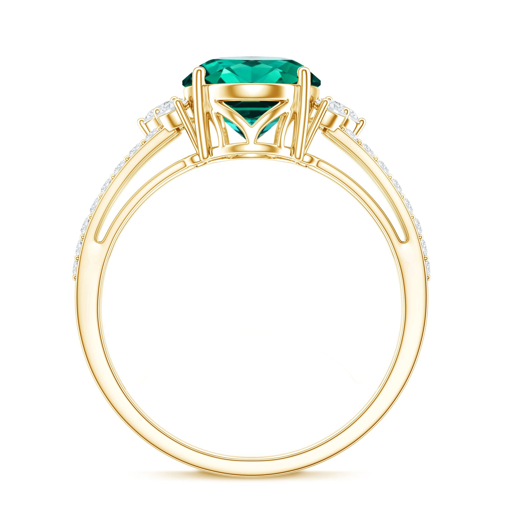Certified 3 Carat Oval Lab Grown Emerald Split Shank Engagement Ring