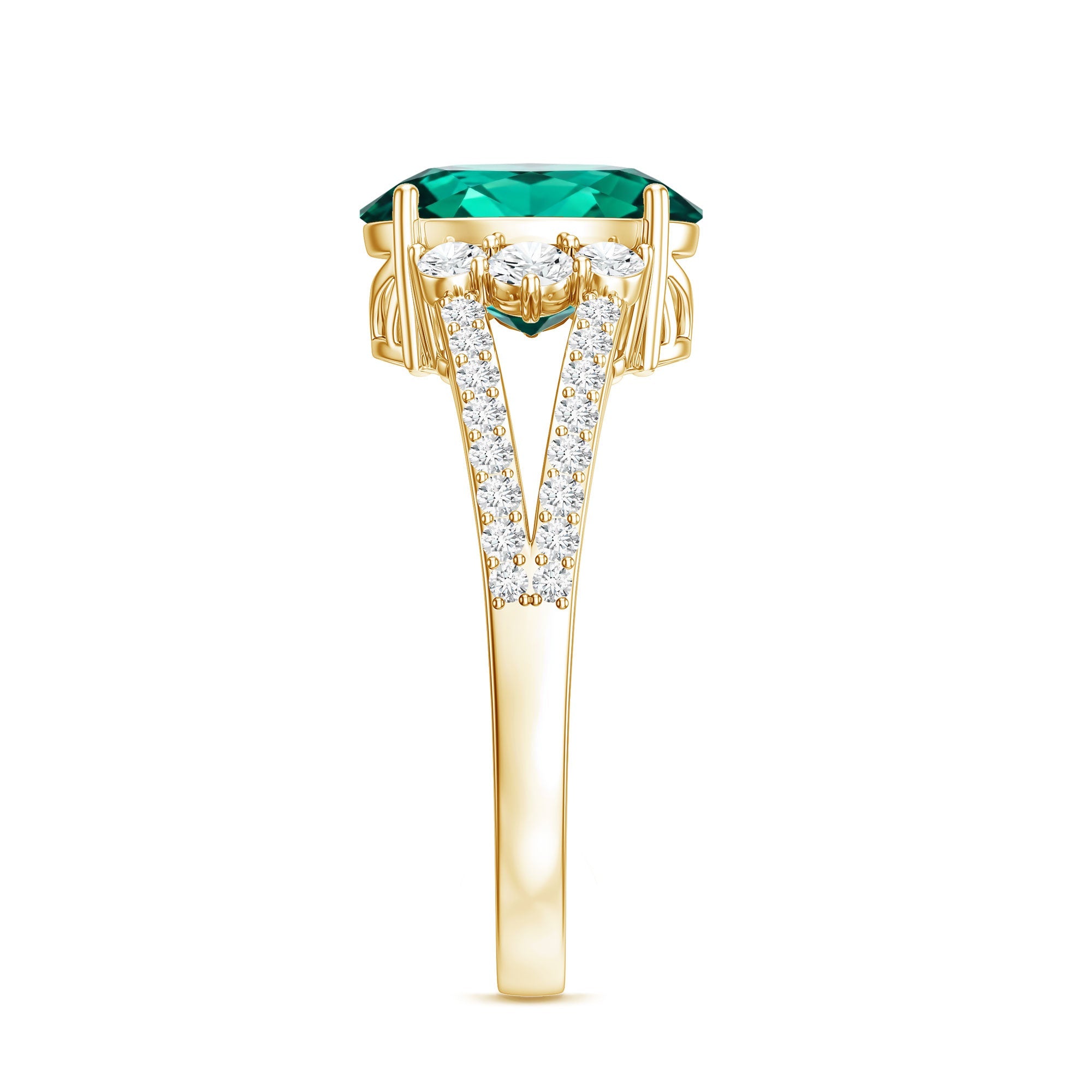 Certified 3 Carat Oval Lab Grown Emerald Split Shank Engagement Ring