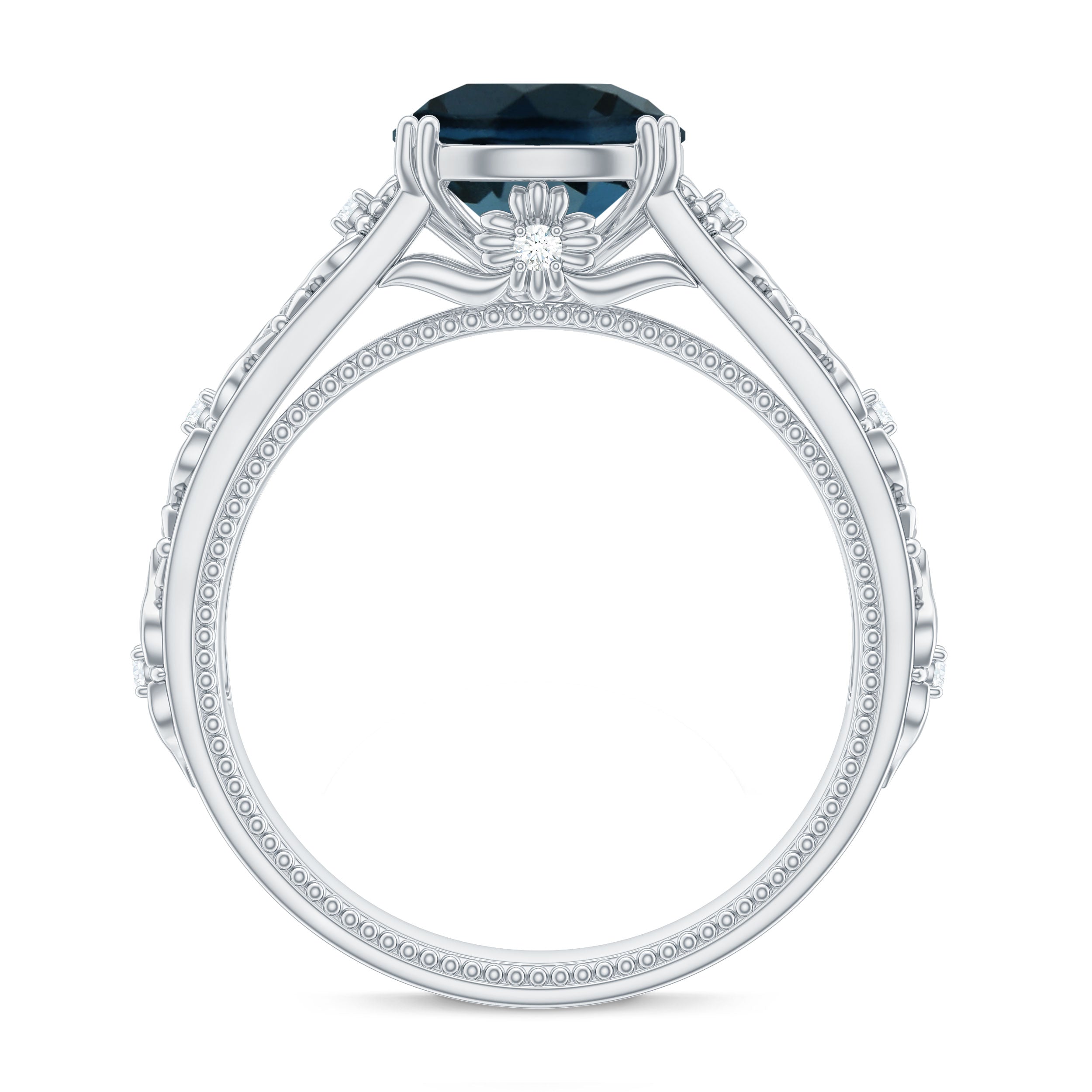 8mm Round London Blue Topaz Vintage Engagement Ring with Certificate