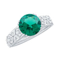 2 Carat Round Lab Created Emerald Antique Looking Engagement Ring with Diamond