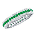 Genuine Emerald and Diamond Three Row Wedding Band