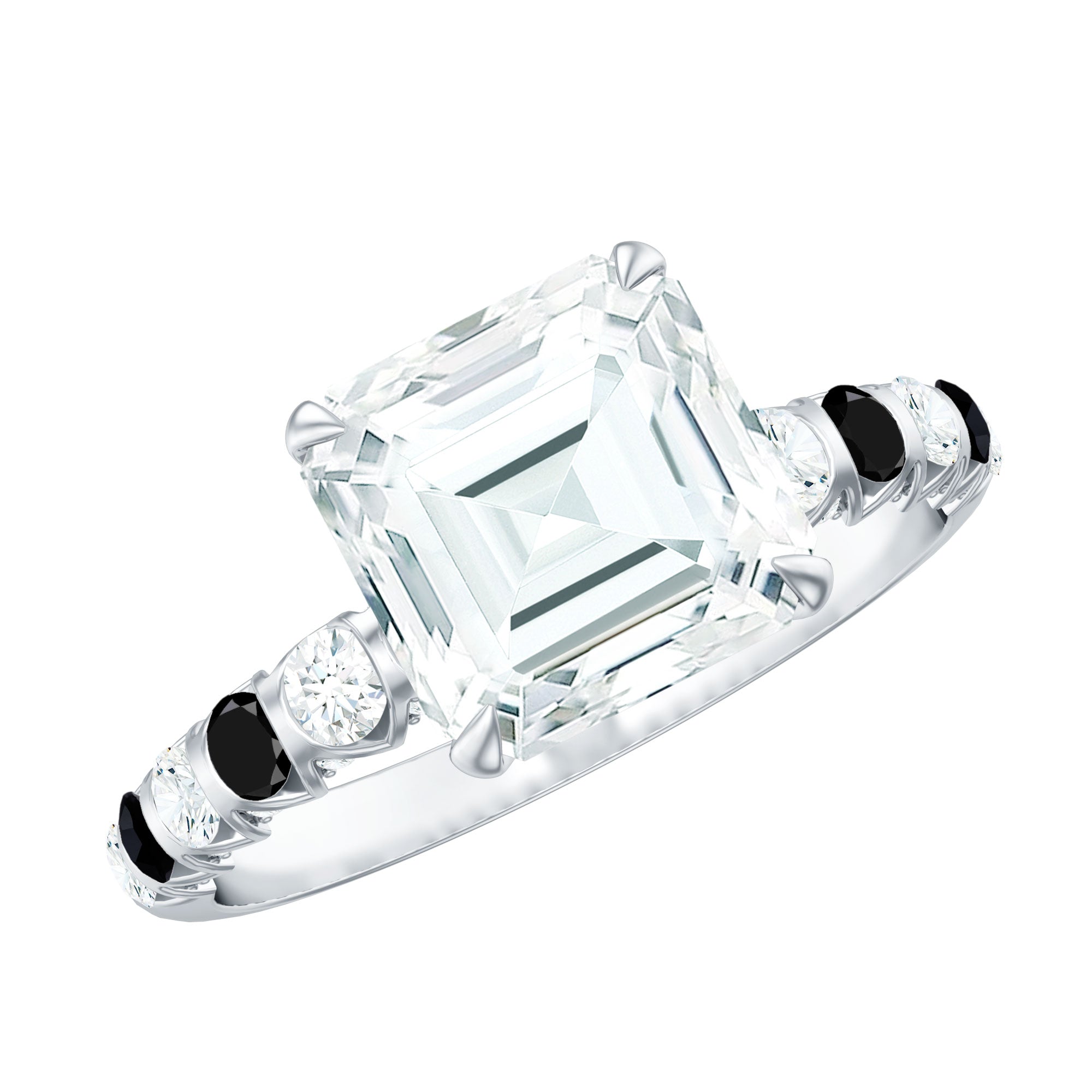 Claw Set Moissanite Engagement Ring With Black Diamond
