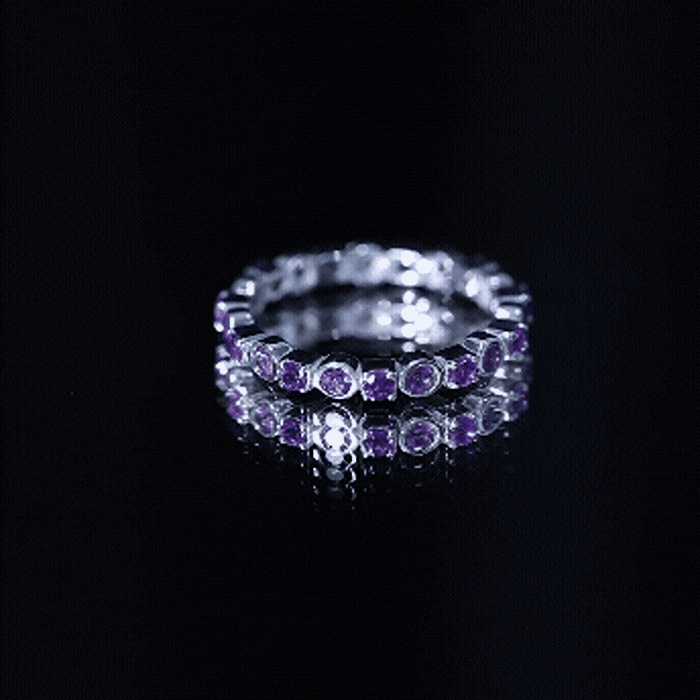 Natural Amethyst Eternity Wedding Band in Gold Plated Silver