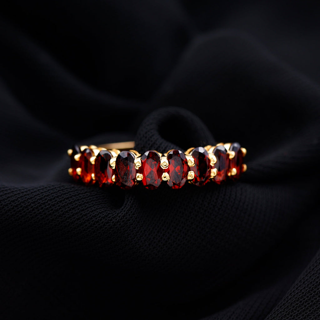Genuine Oval Shape Garnet Half Eternity Ring