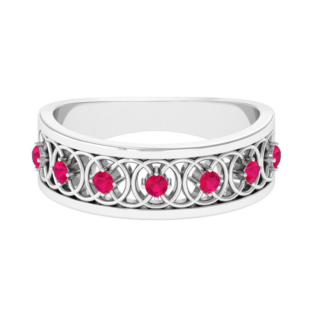 Vintage Inspired Ruby Half Eternity Anniversary Band Ring