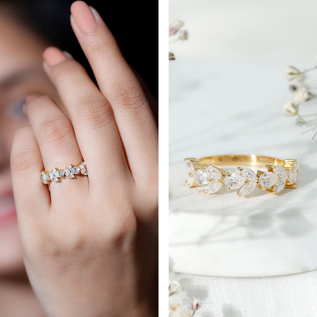 Certified Moissanite Wedding Band in Yellow Gold Plated Silver