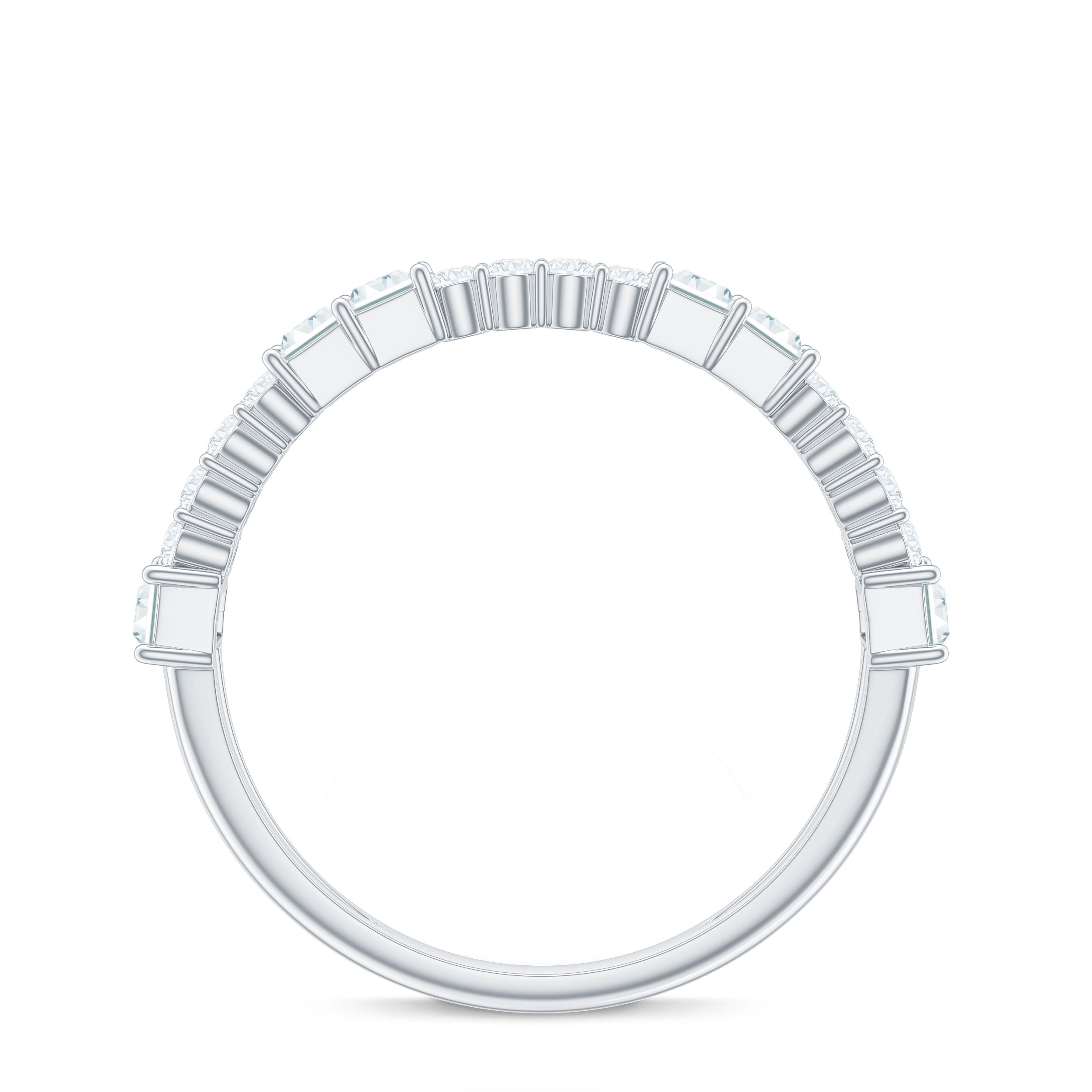 Baguette and Round Moissanite Half Eternity Band