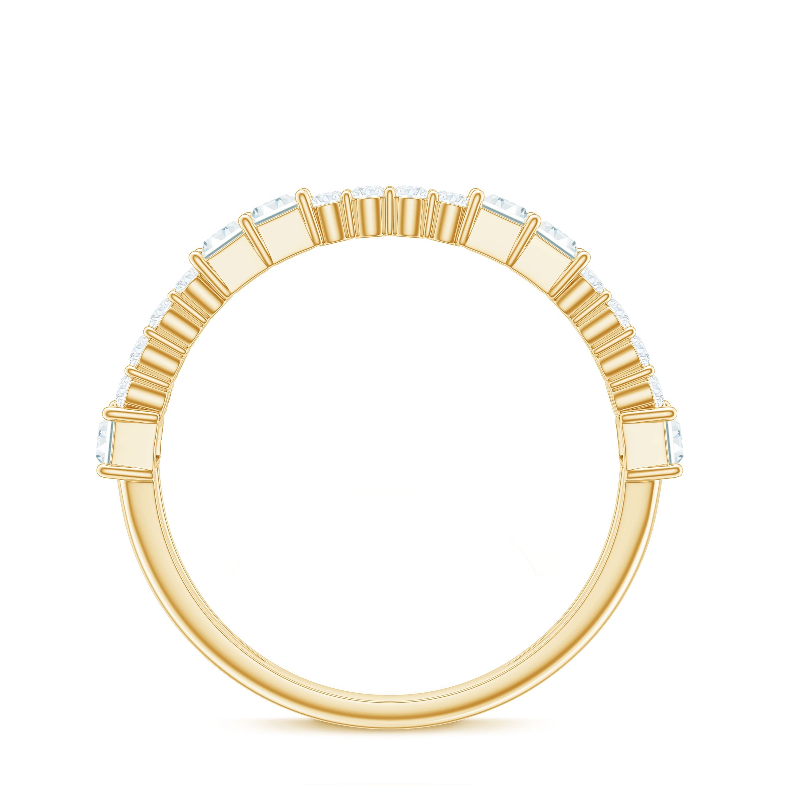 Baguette and Round Moissanite Half Eternity Band