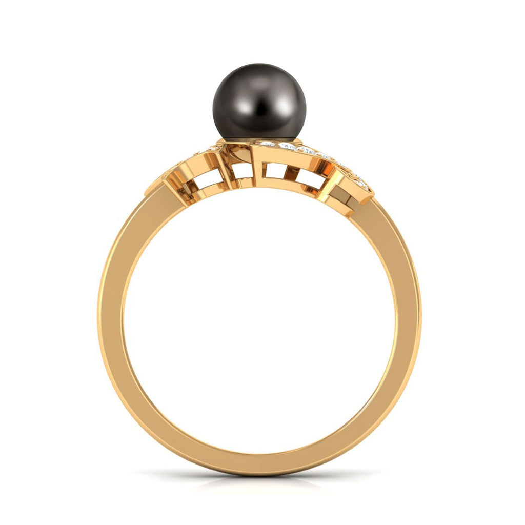 Designer Tahitian Pearl Engagement Ring with Diamond