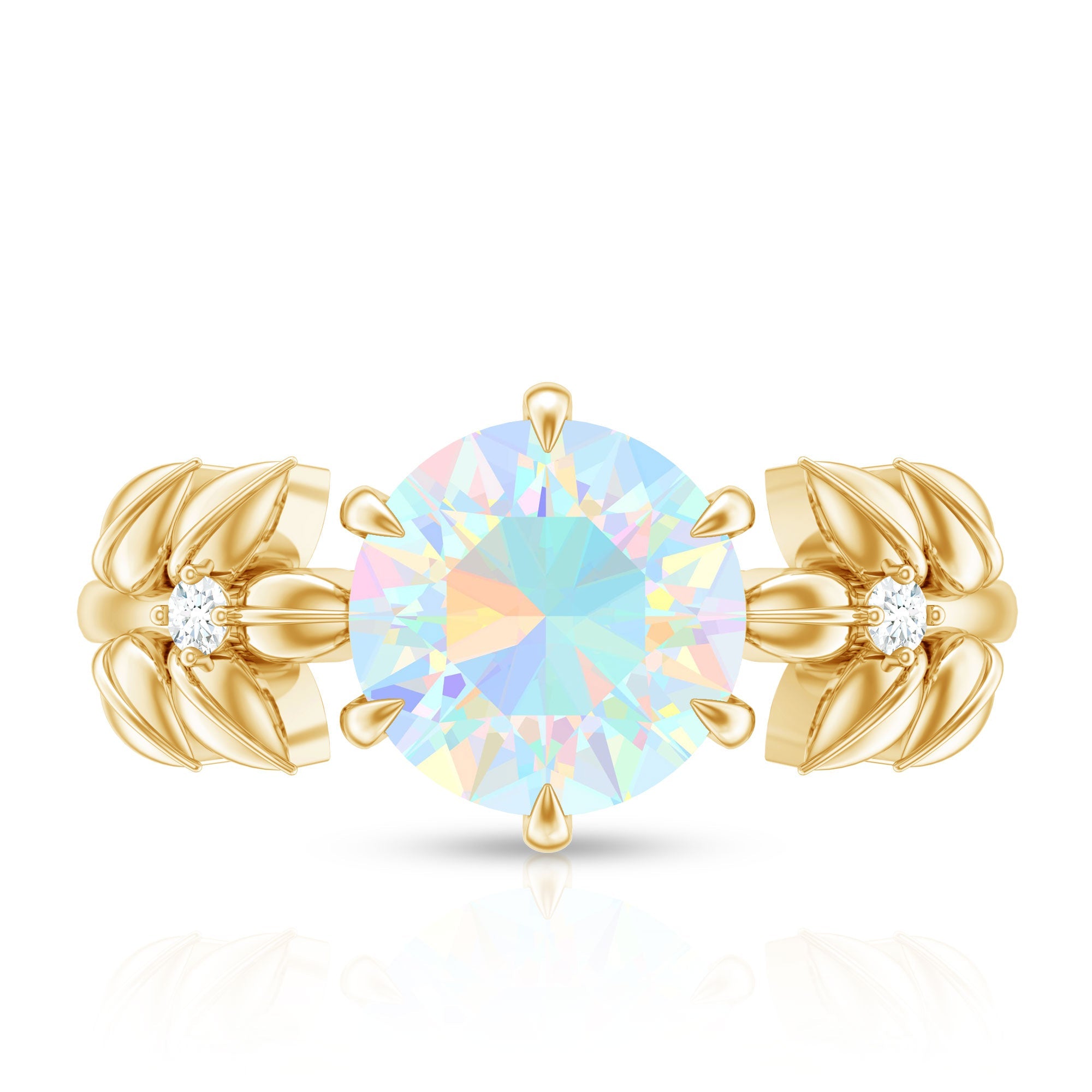 Nature Inspired 8mm Ethiopian Opal Diamond Engagement Ring