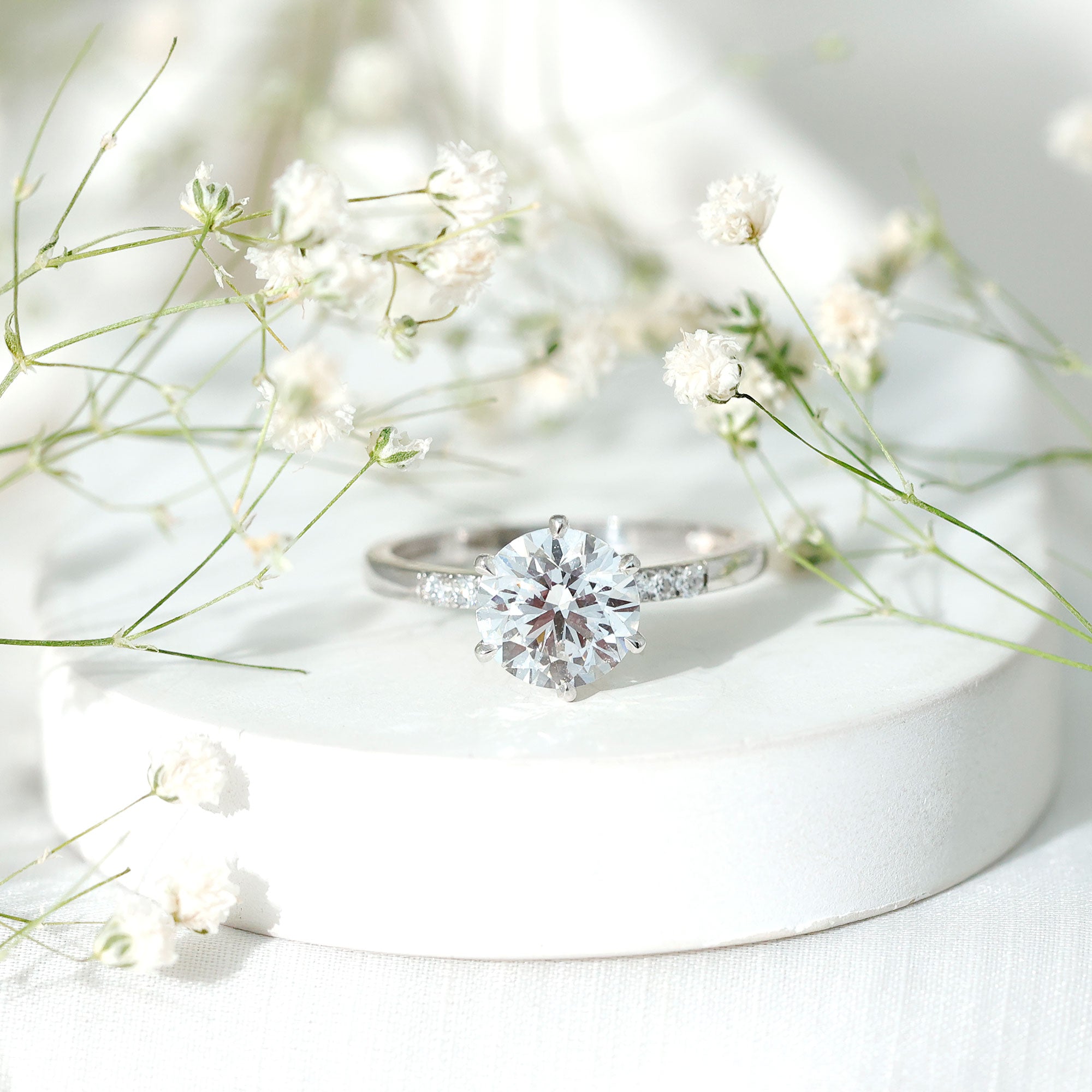 Round Cut 3 Carat Lab Grown Diamond Solitaire Engagement Ring